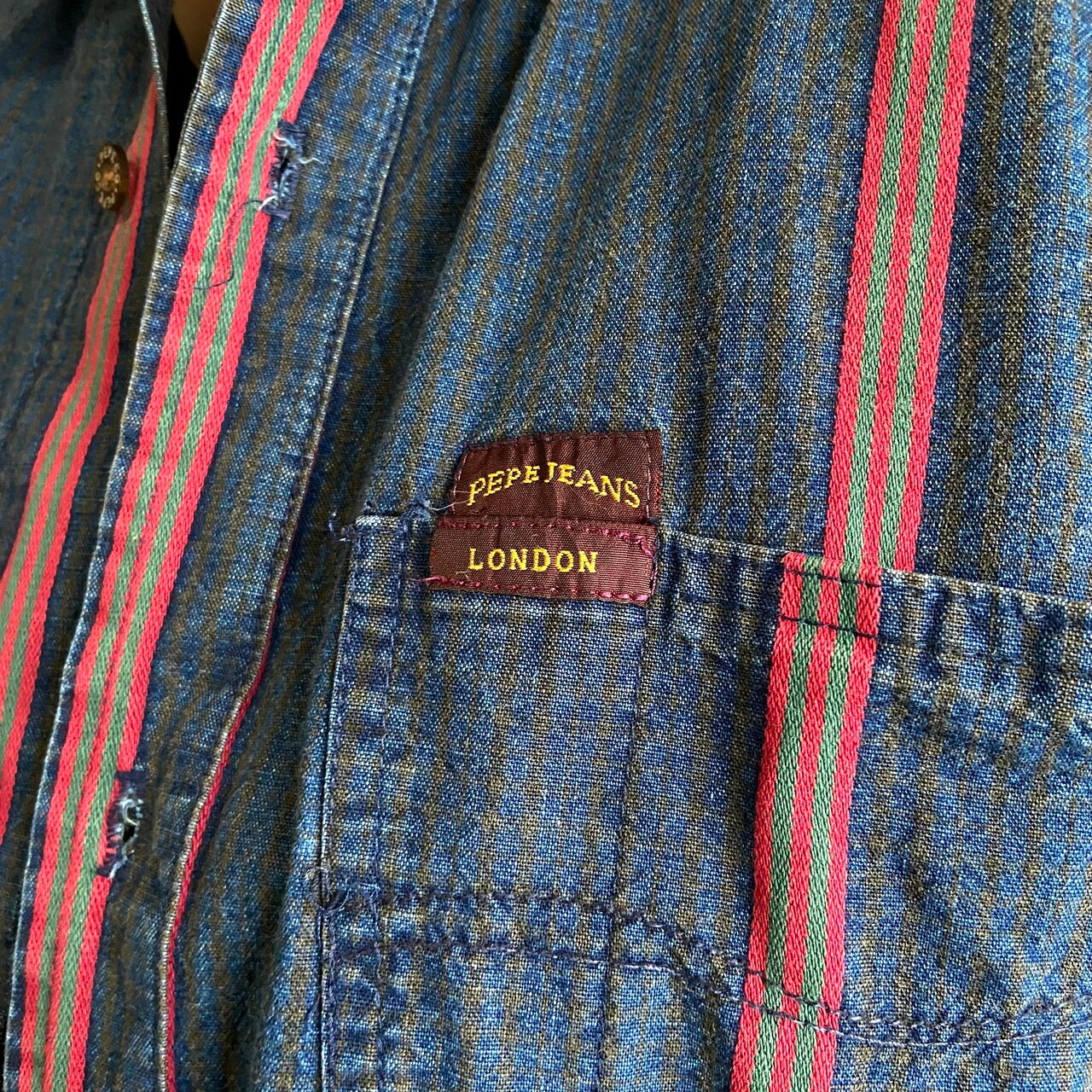 90年代 USA製 PEPE JEANS LONDON 長袖 チェック×マルチストライプ 