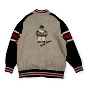 SINA COVA シナコバ 背中BIG柄入り ワッペン付き ジップアップ ニット ジャケット サイズ 4L /グレー×レッド×ネイビー/メンズ/裏地付き