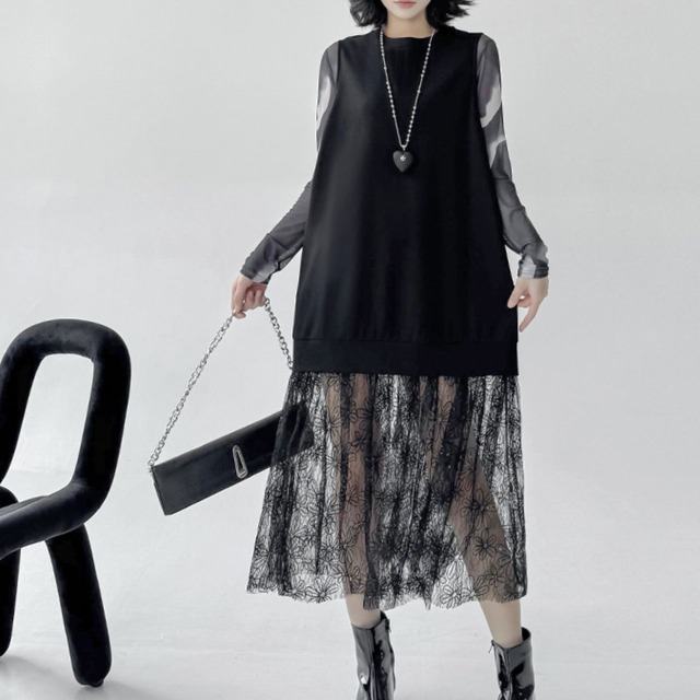 Tie-dye see-through top and midi dress C0961