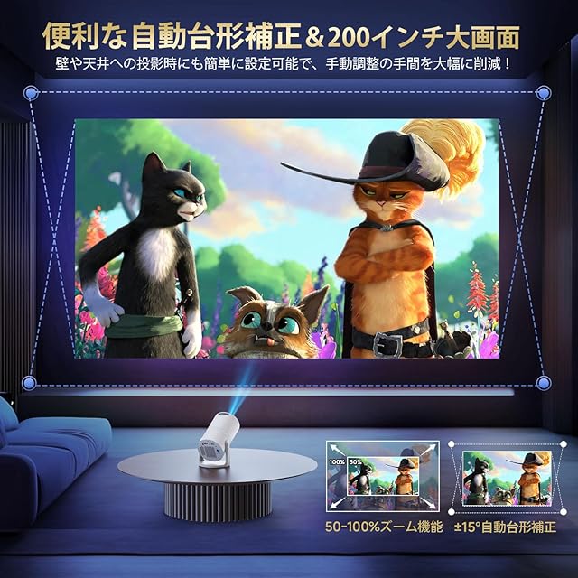 WISHOLY プロジェクター 家庭用【Android TV搭載・270°回転