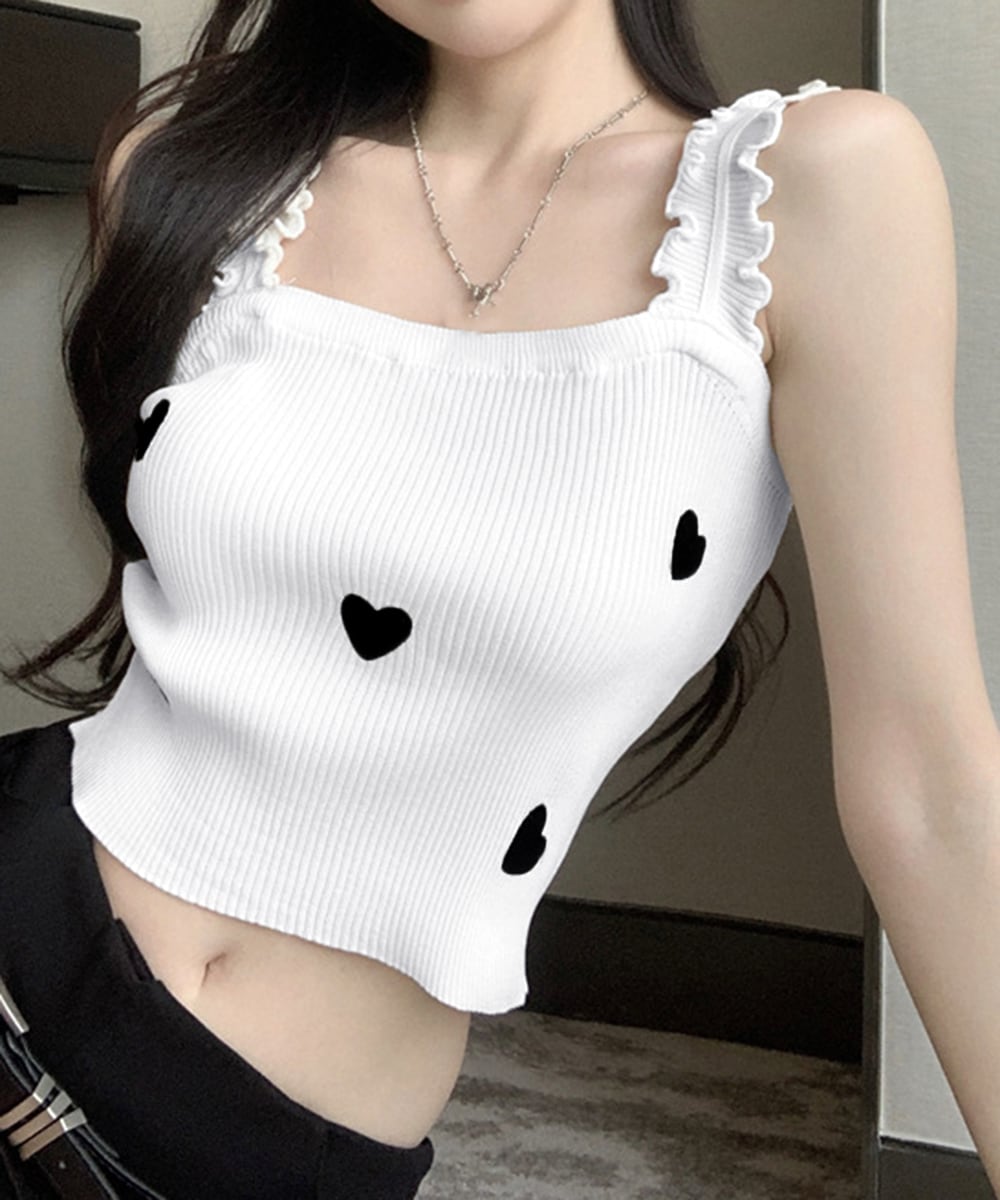 タンクトップ 韓国風夏服 ハート柄キャミ キャミソール サマーニット
