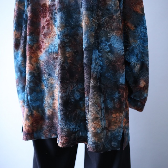 gradation color flower and reef pattern loose silhouette shirt