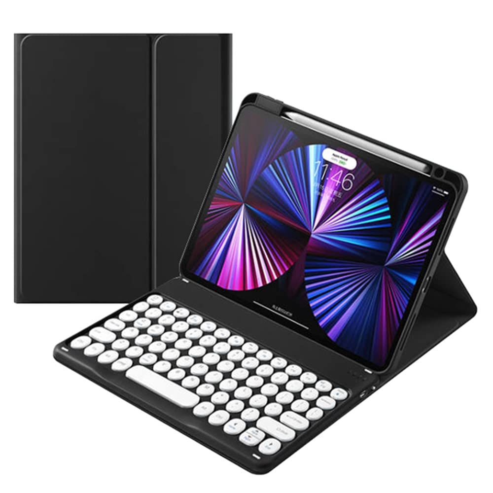 【数量限り】丸型キー iPad 第7/8/9世代 用 10.2インチ キーボードケース 可愛い 女性 iPadAir3用 iPadPro10.5インチ用 Bluetooth カラーキーボード カバー 分離式 ペンシル収納可能黒