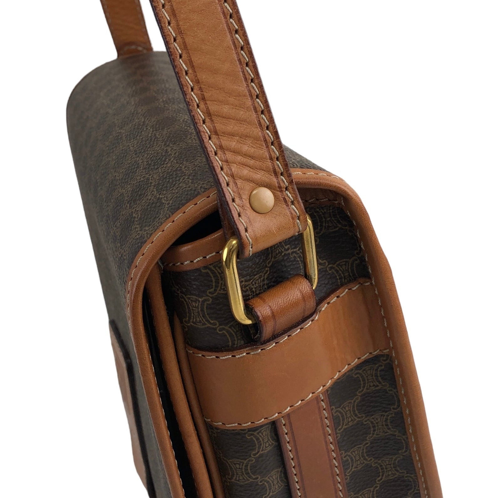 CELINE セリーヌ マカダム ショルダーバッグ ブラウン ブラゾン型押し