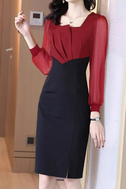 ドレス スクエアカラードレス ひざ丈 袖あり 長袖 スクエアカラー かわいい 大人可愛い きれいめ シンプル 大人 上品 おしゃれ お洒落 大人可愛い ラブリー キュート ガーリー セクシー エレガント 上品 お姫様 お嬢様 清楚 コスプレ コスプレ風 OL 無地 20代 30代 40代 レディース デート 女子会 パーティー イベント 韓国 韓国系 オルチャン ファッション コーデ スタイル 二の腕カバー 春 秋 S M L XL 2XL 3XL 黒 ブラック