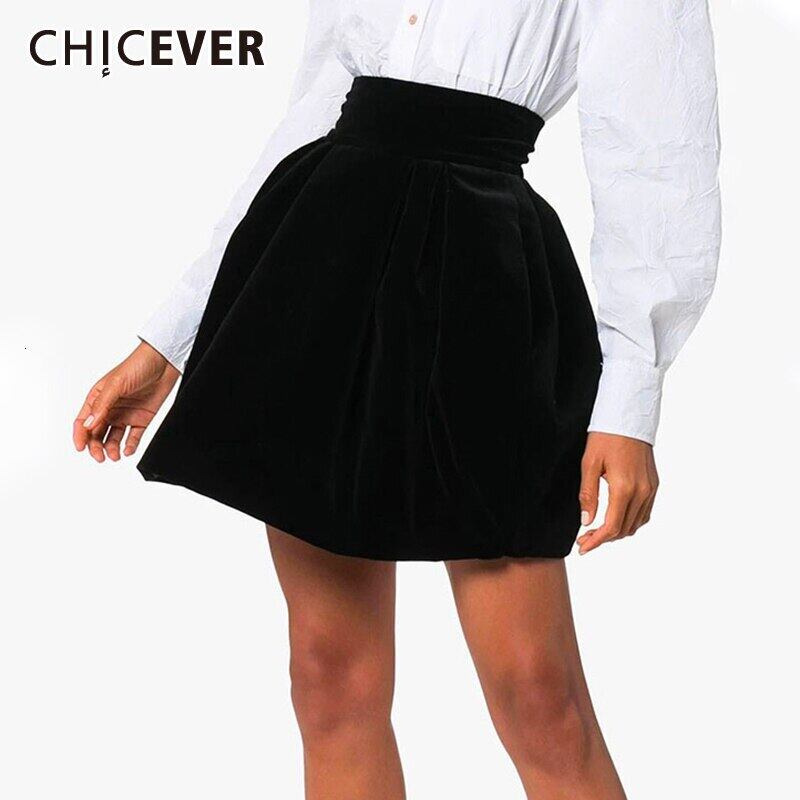 CHICEVERブラックスカートレディースウエストルーズシャーリングラージサイズAラインミニスカート2020洋服タイド 大きめサイズ 6base545757311837