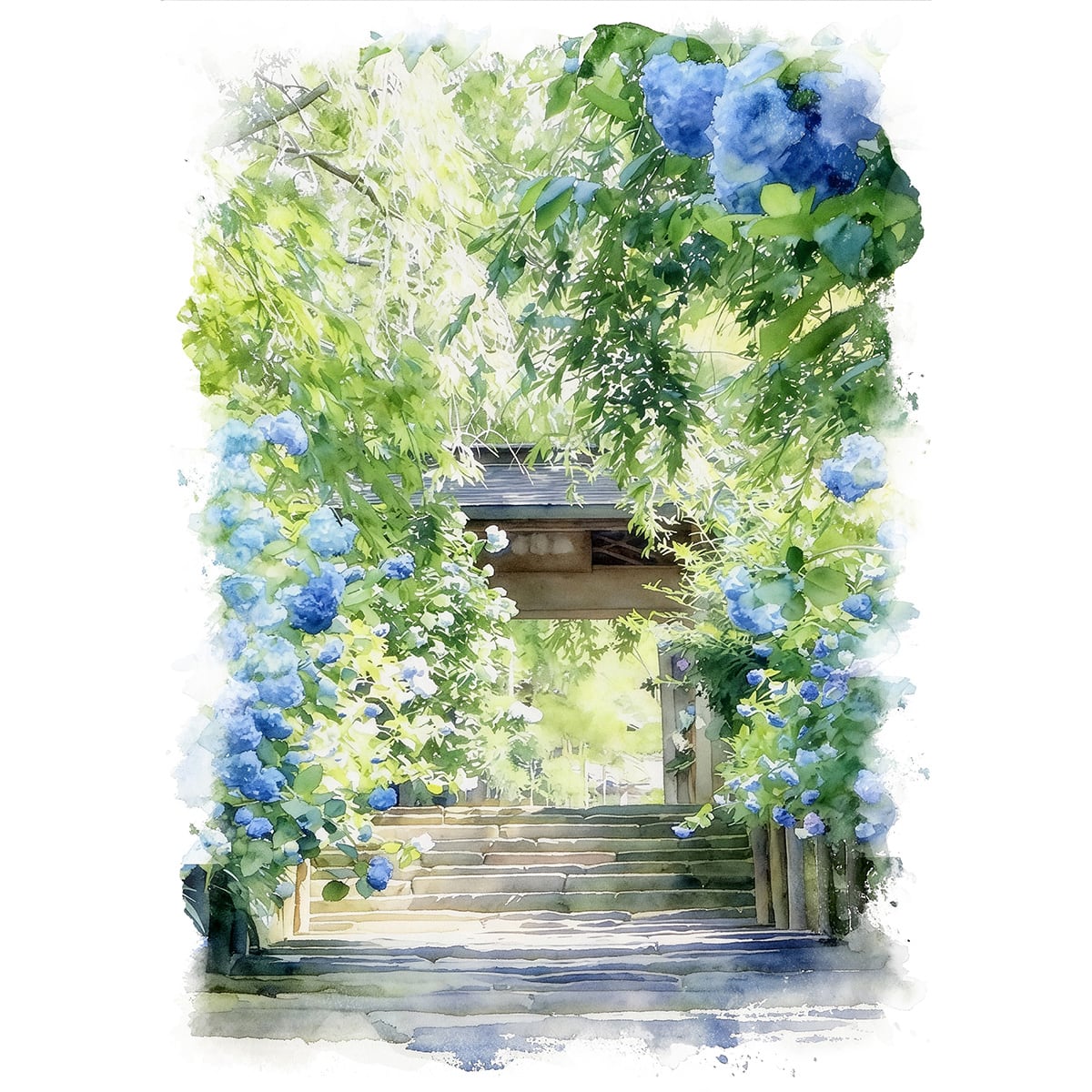 絵画 風景画(街並み) 日本 神奈川県 鎌倉 明月院の紫陽花 インテリア