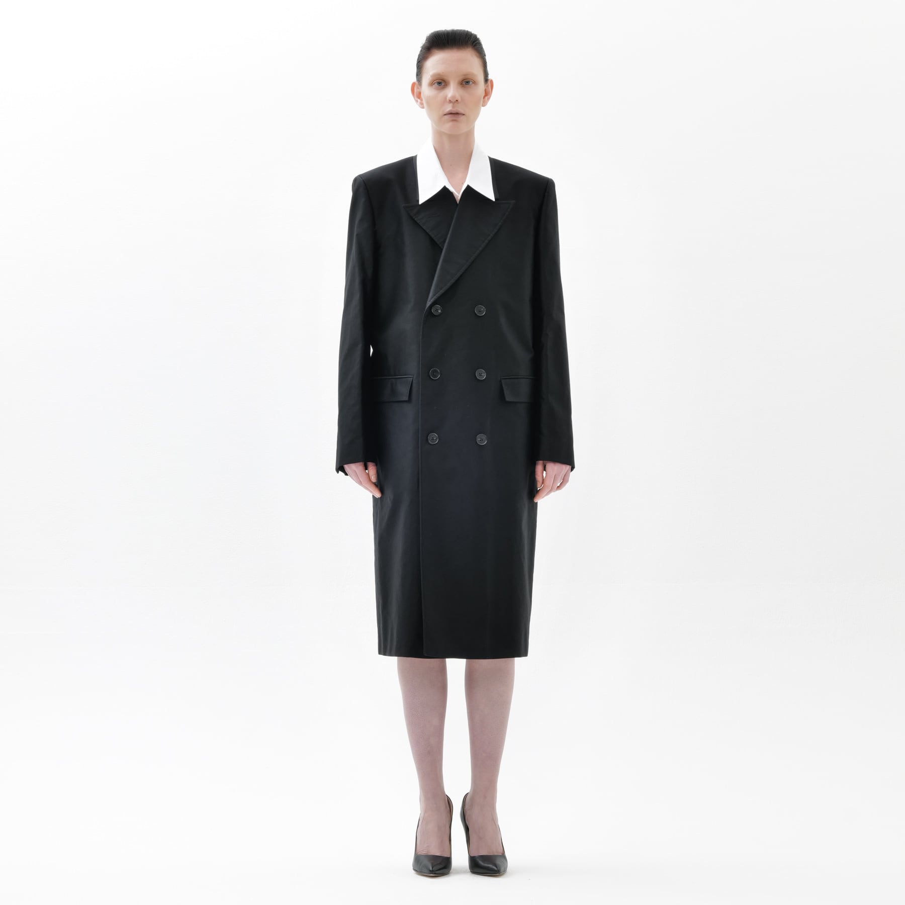 【Pre-order】Black Moleskin Cotton Double-Breasted Coat