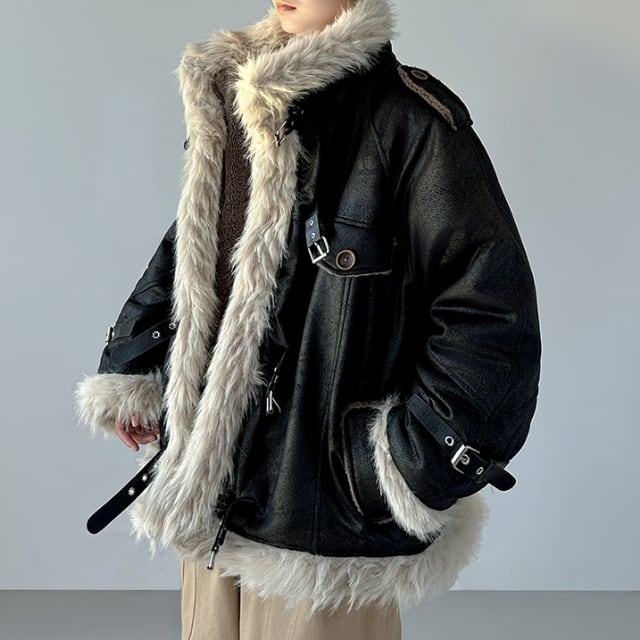 予約販売】ボアジャケット メンズ ショート丈 レザー 裏ボア ビッグ