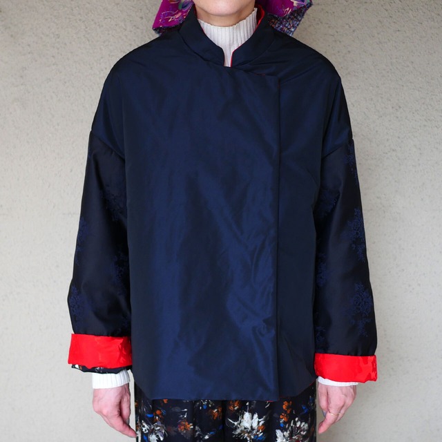 171【紺の国】あの綿入りマンダリンジャケット（赤✕濃紺）
