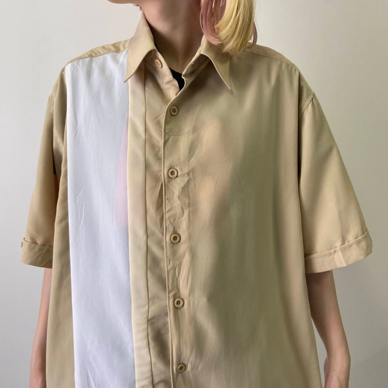 Cubavera 半袖 ラインデザイン 刺繍 ツートンカラー ポリエステル キューバシャツ メンズl相当 古着 メキシカンシャツ ベージュ ライトイエロー ホワイト 黄色 白 半袖シャツ Ss27 50 Cave 古着屋 公式 古着通販サイト