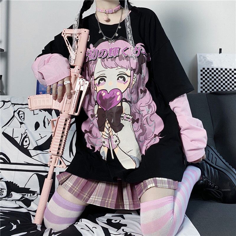 オータムレッドプリント柄トップス カジュアルルーズ ロング シャツ かわいい 秋物 Tシャツ ケッペル34085346698