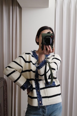 denim combi border knit white