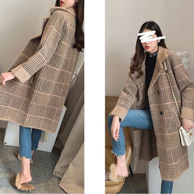 ミュウミュウ ベージュネイビーチェック チェスターコート Miu Miu リバーシブル ツイル x チェック トレンチコート (MiuMiu