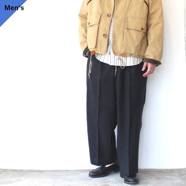 HAVERSACK リネンウールヘリンボーンワイドタックトラウザー Linen Wool Herringbone Wide Trousers (Charcoal Gray)