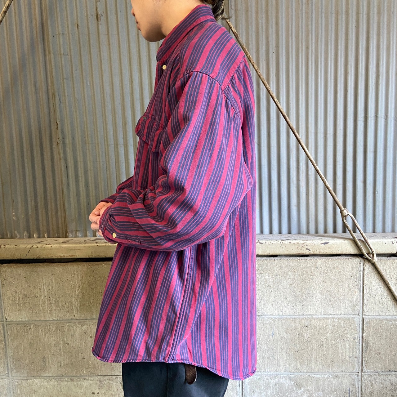 90年代 TOMMY HILFIGER トミーヒルフィガー ストライプ 長袖 ボタン 