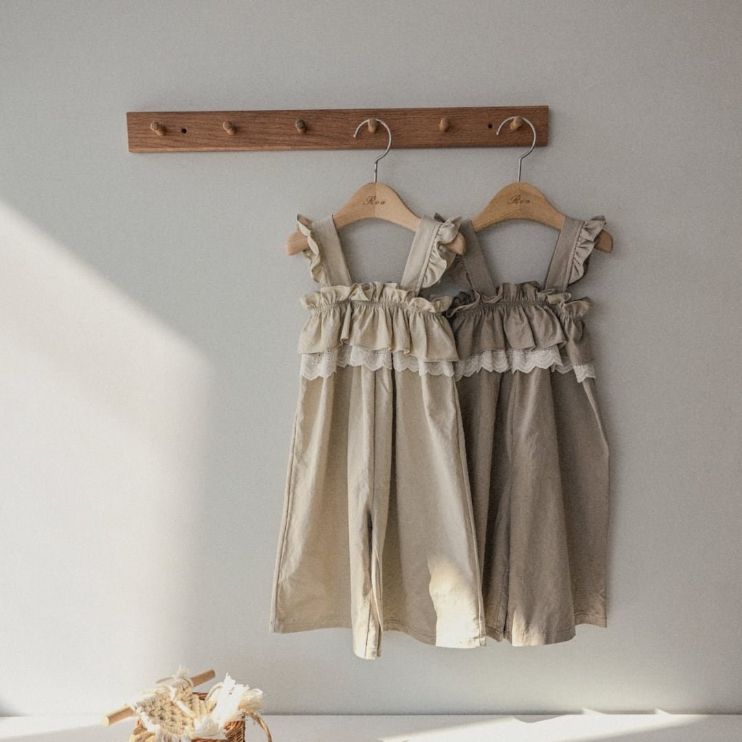 【即納】Lace Frill Overall -size XL-Beige/ Roa