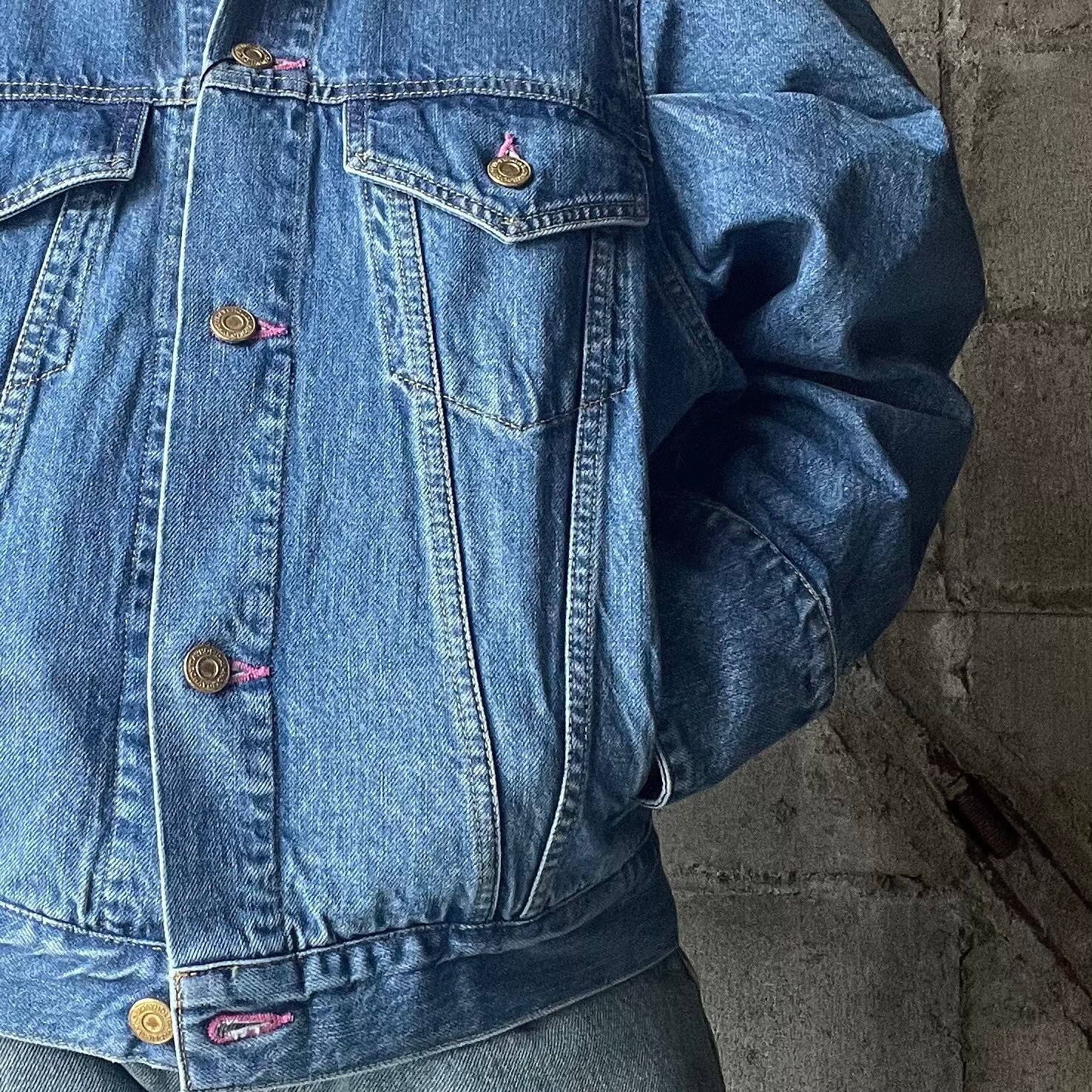 HOLIDAY】 PUFF SLEEVE DENIM JACKET (PINK STITCH) | olaf