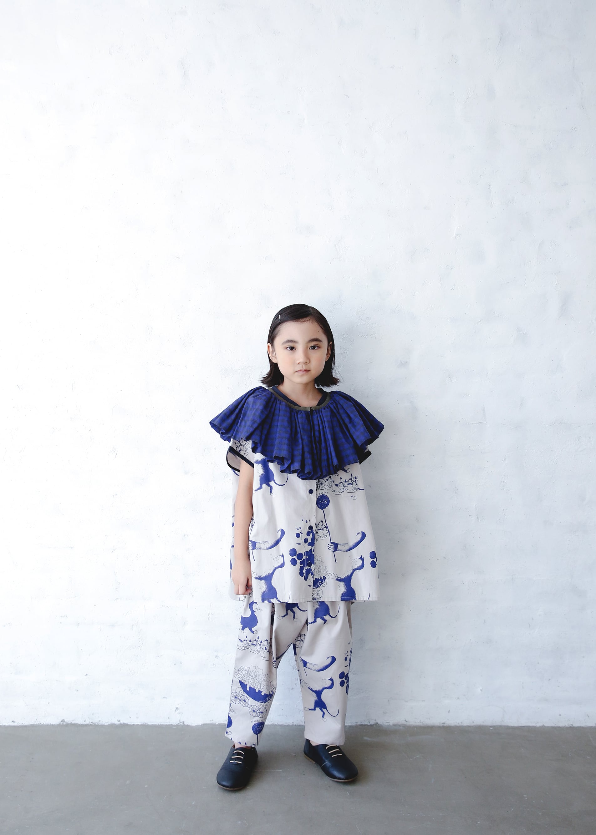 【24SS】ミチリコ(michirico) Souvenir collariess shirts サファイアブルー【L/XL】シャツ