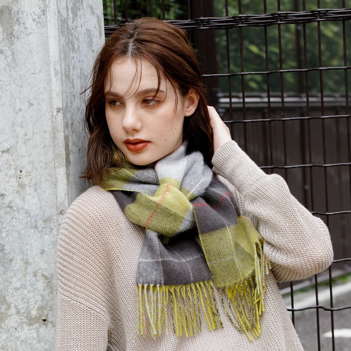 Elensia】カシミヤブレンドチェックマフラー <イエロー> | Elensia