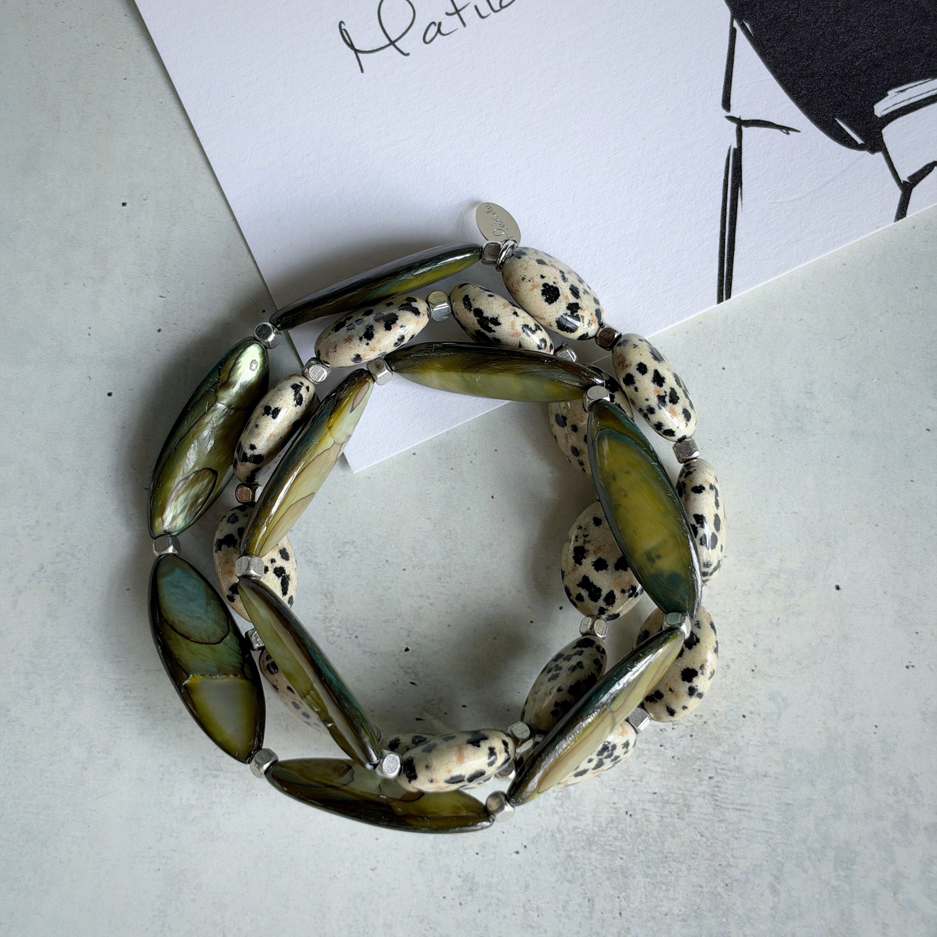 2way bracelet(ダルメシアンジャスパー×シェル)