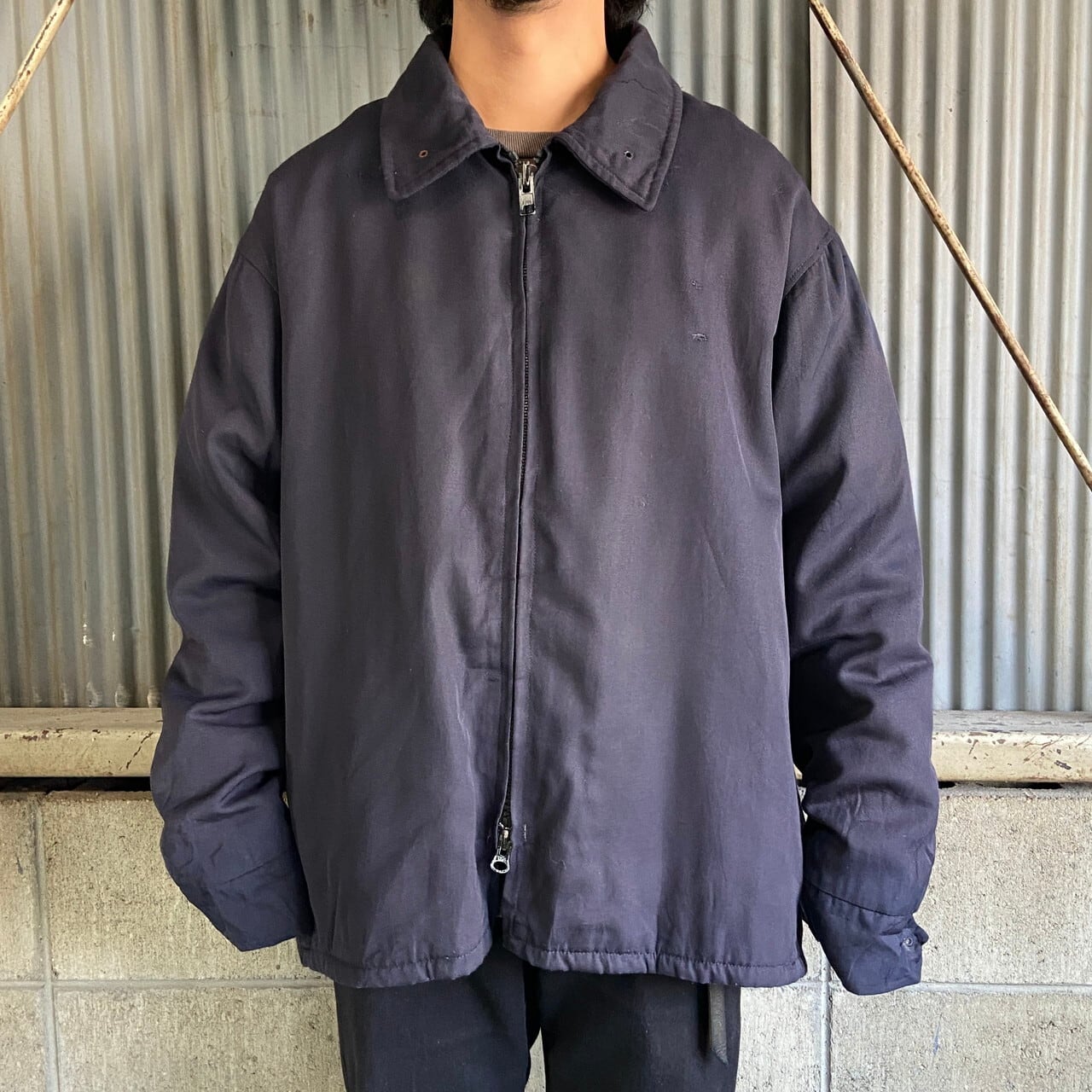 70s80s USA製 中綿ワークジャケット ネイビーキルティングL aw123