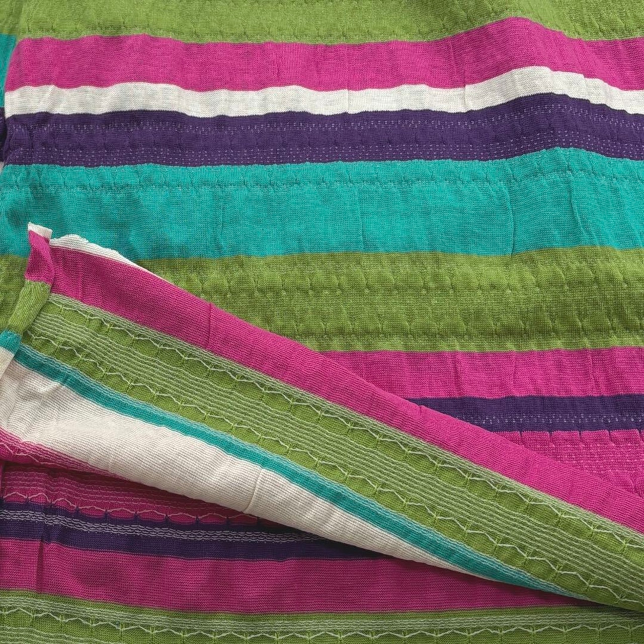 ★TC028◆2m◆綿100%弱シワ加工ジャガードニット生地◆変則ボーダー(カラフル)