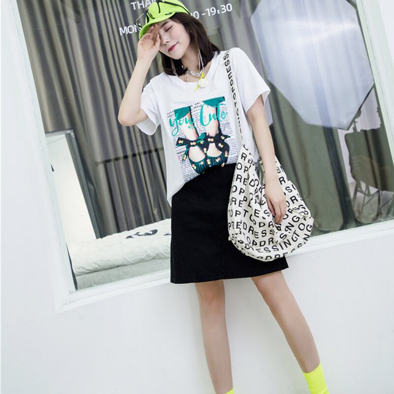ラウンドネック半袖スリーブプリントハイウェストウェストAラインスカート ハーフスリーブ 大きめサイズ 大人ガーリー スウィート キュート カジュアル Oネック ミックスインファッション95126937719