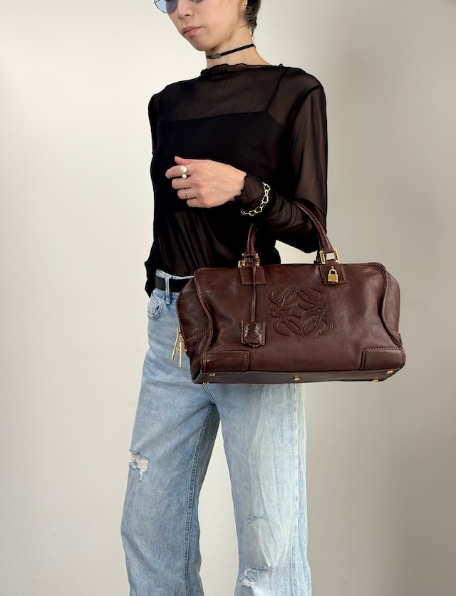 LOEWE ロエベ ハンドバッグ ブラウン アナグラム レザー アマソナ ミニボストン vintage ヴィンテージ オールド kfcz5t