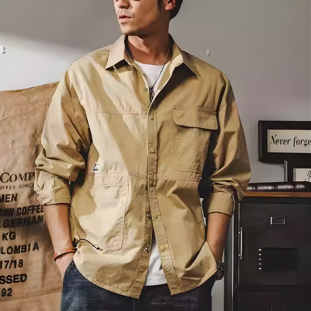 Button Front Box Silhouette Long Sleeve Shirt ◇3color H0761