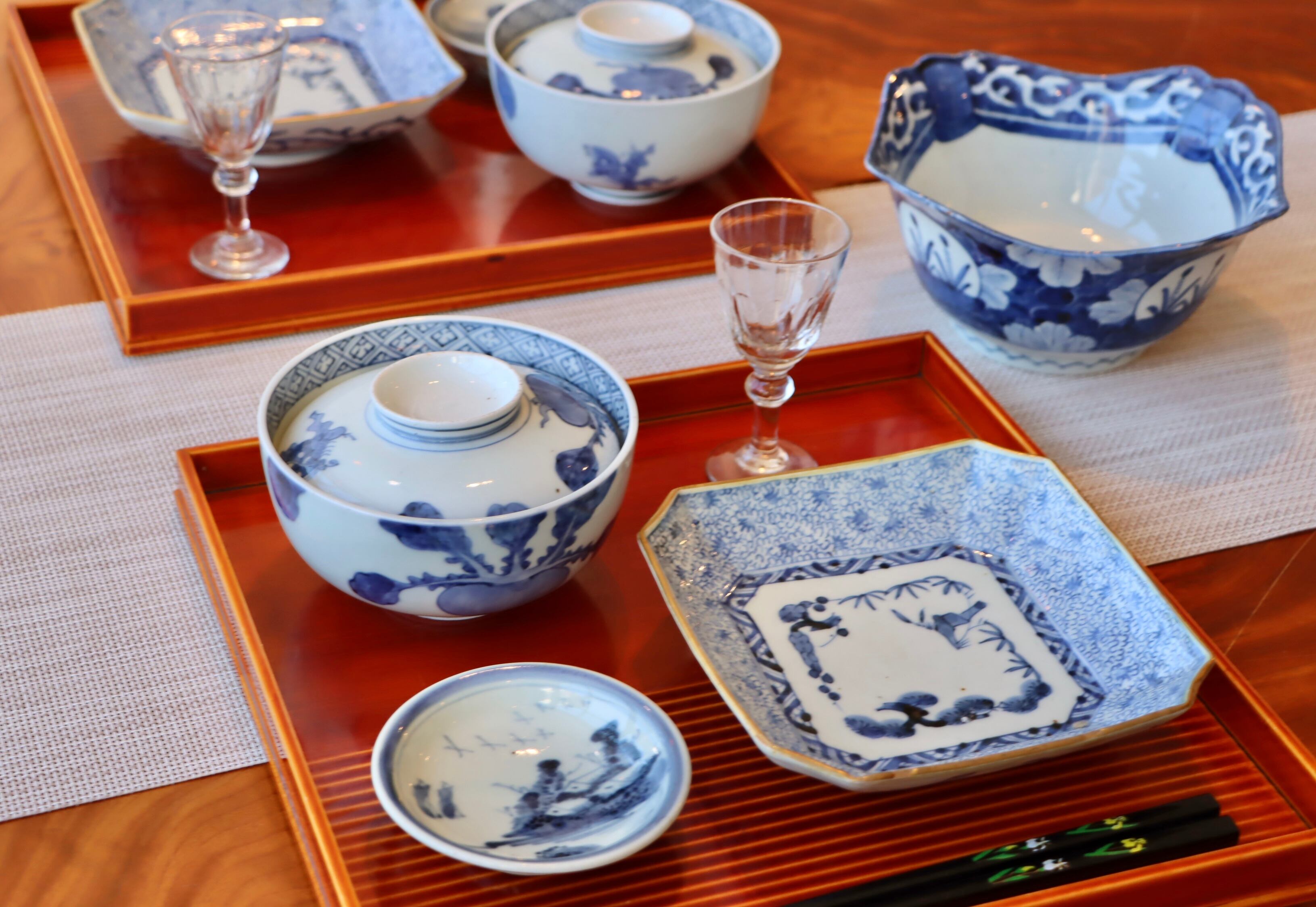 古染付四方皿江戸時代5枚