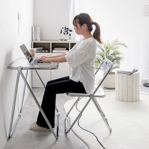 2点セット 折りたたみ クリア デスク チェア セット