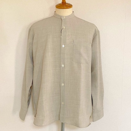 Tech Canvas Wide Band Collar L/S Shirts　Beige