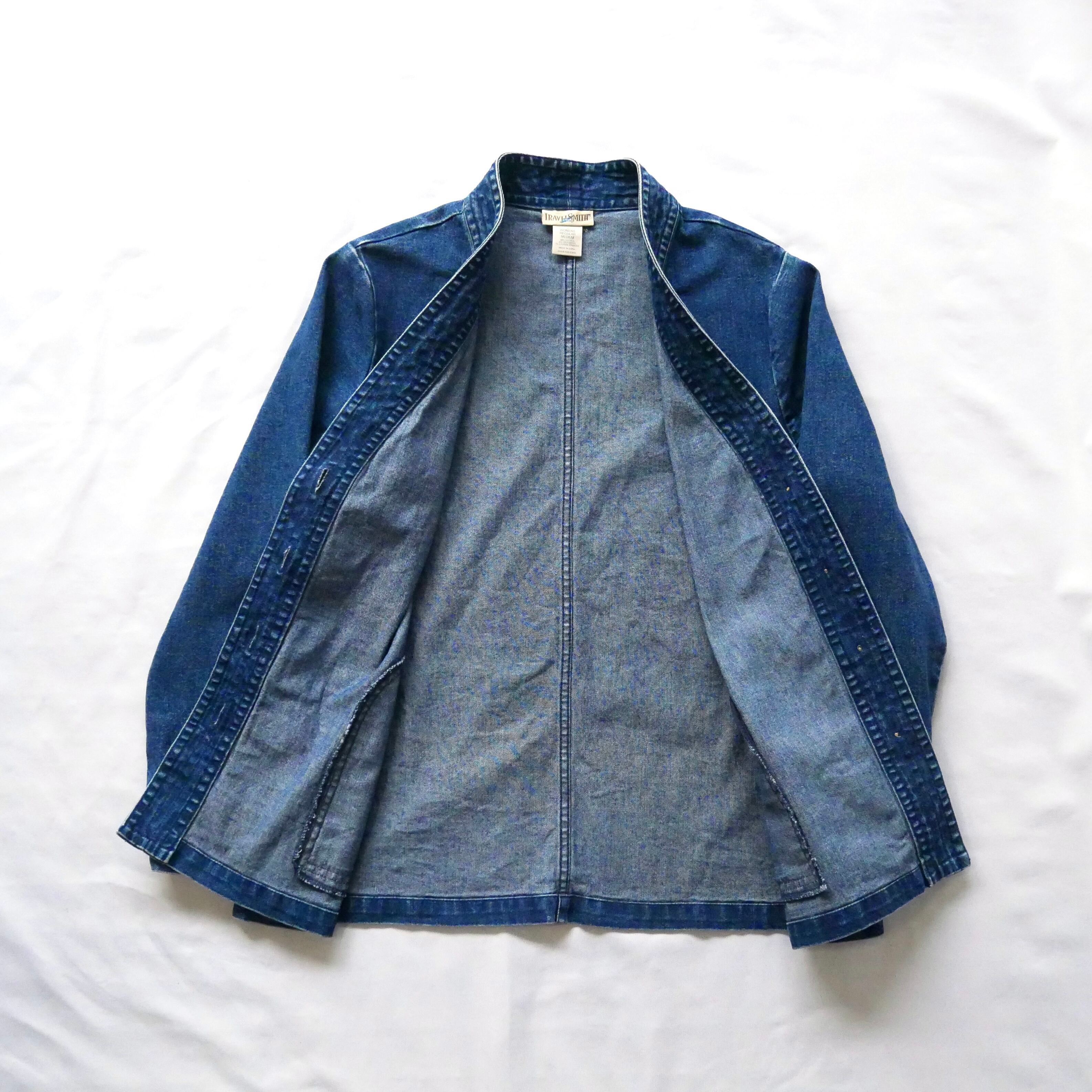 90s TRAVEL SMITH denim no collar jacket 90年代 トラベルスミス