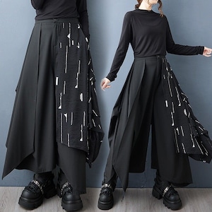 ASYMMETRIC LAYERED WIDE LEG SKIRT PANTS M-18873