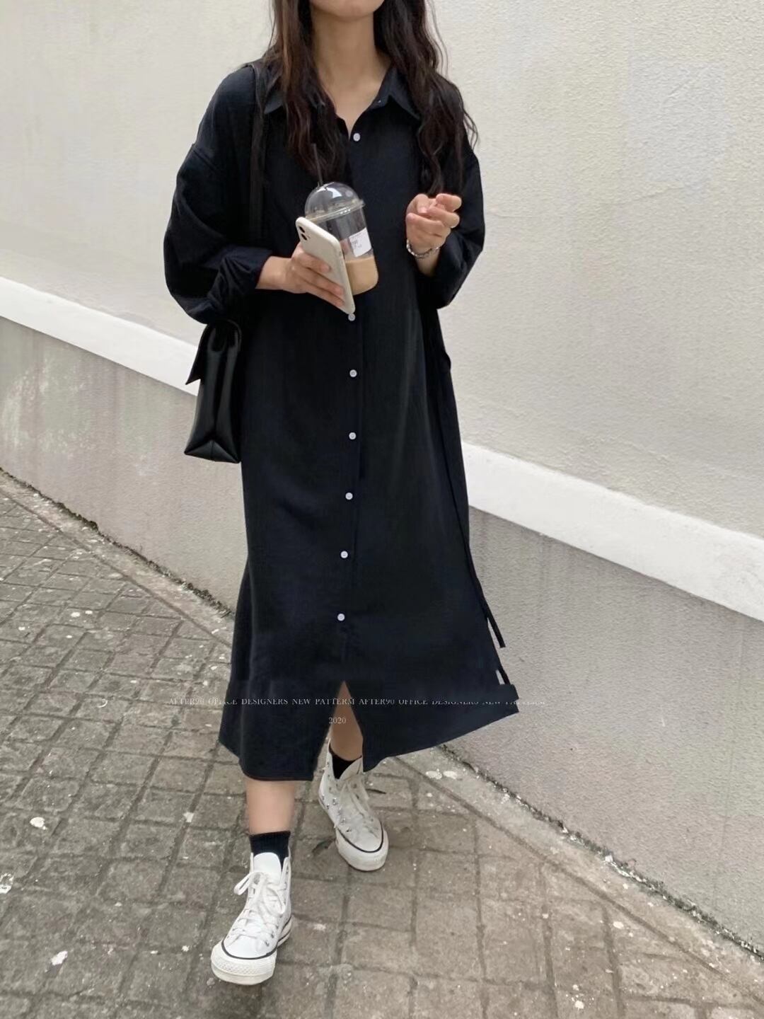 ウエスト紐付き大人シャツワンピース　AJ33167-5087