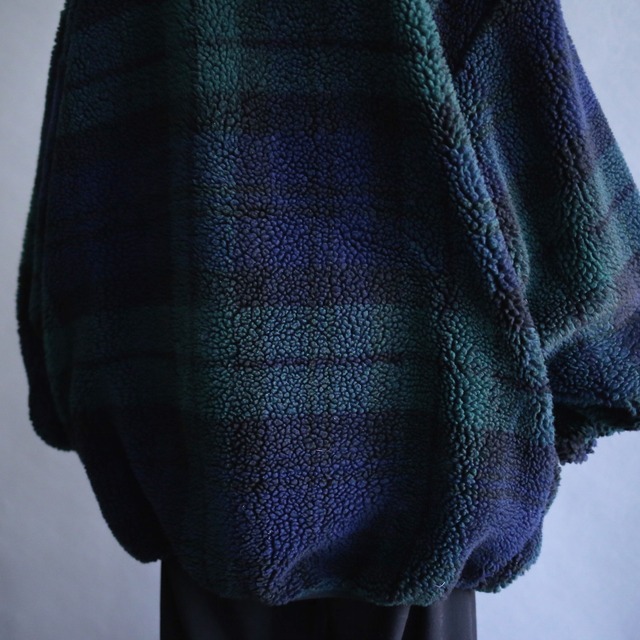 "NAUTICA" good coloring check pattern over size half-zip  boa fleece pullover