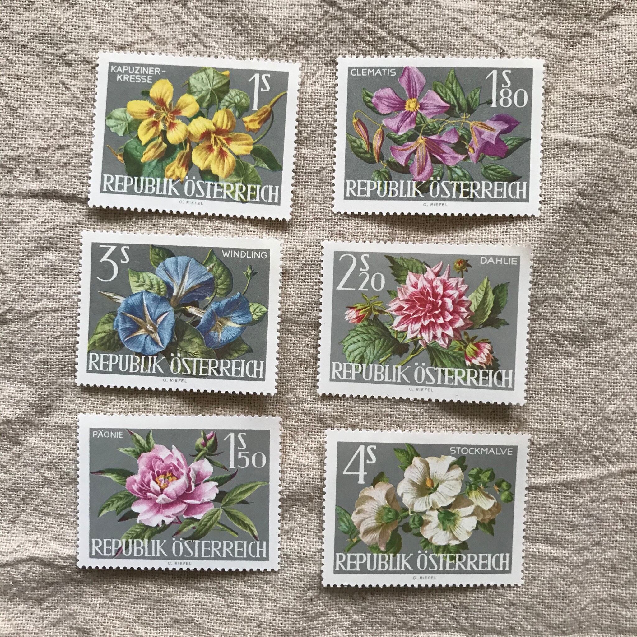オーストリアの花模様の切手6枚セット