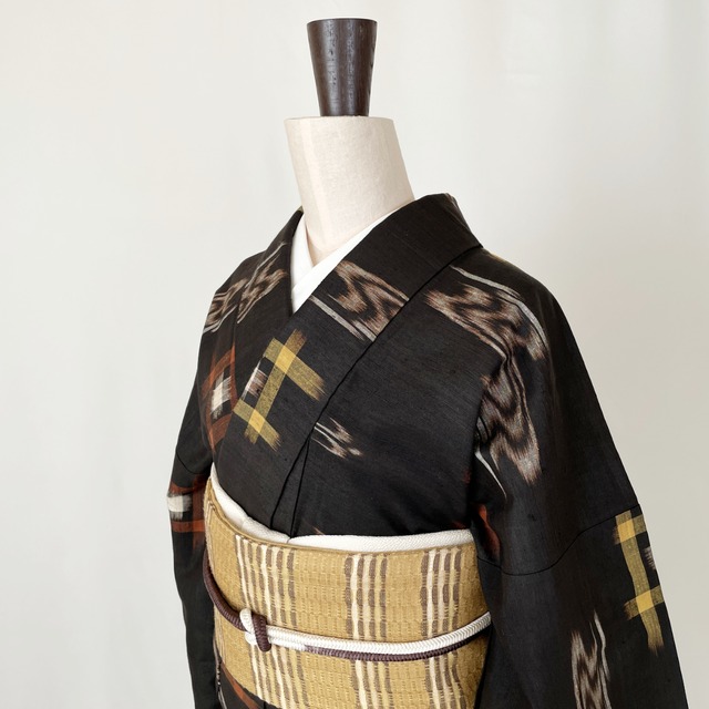 久米島紬（袷）／しつけ付き未使用品・手縫い仕立て