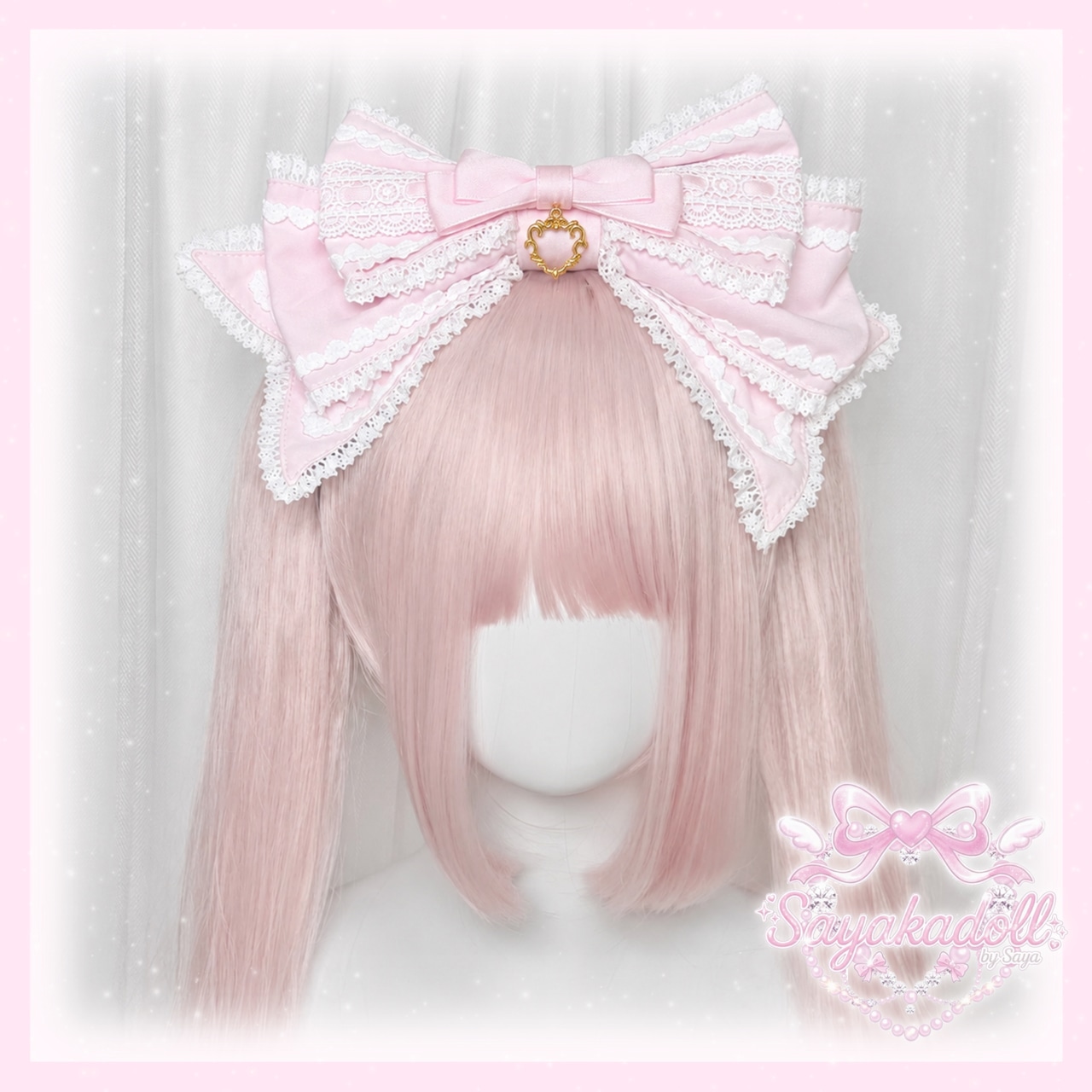 ♡【全5色】MAID ハートチャーム マットリボンフリルレースカチューシャ light blue ♡