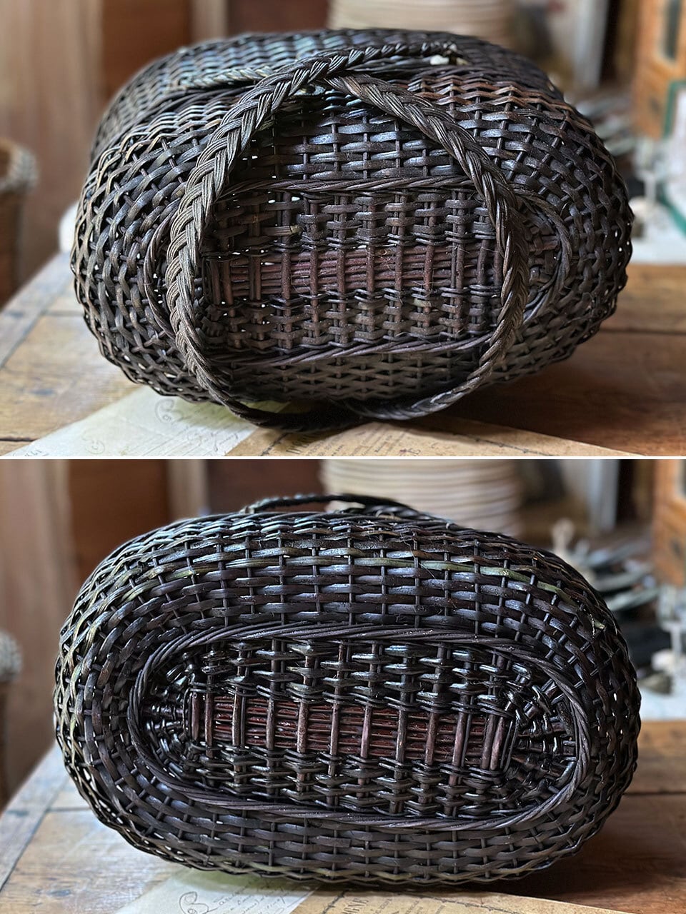 フランス　アンティーク　ブラック　パニエ フランス アンティーク ブラックパニエ バスケット - メルカリ