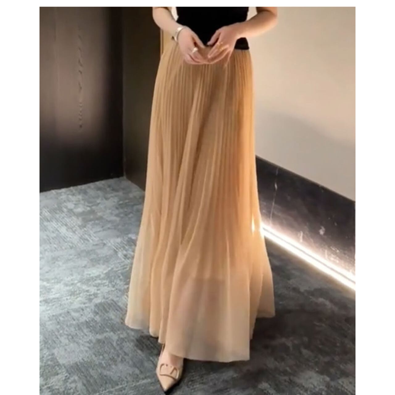 Shirring Midi Pleated Skirt L00906