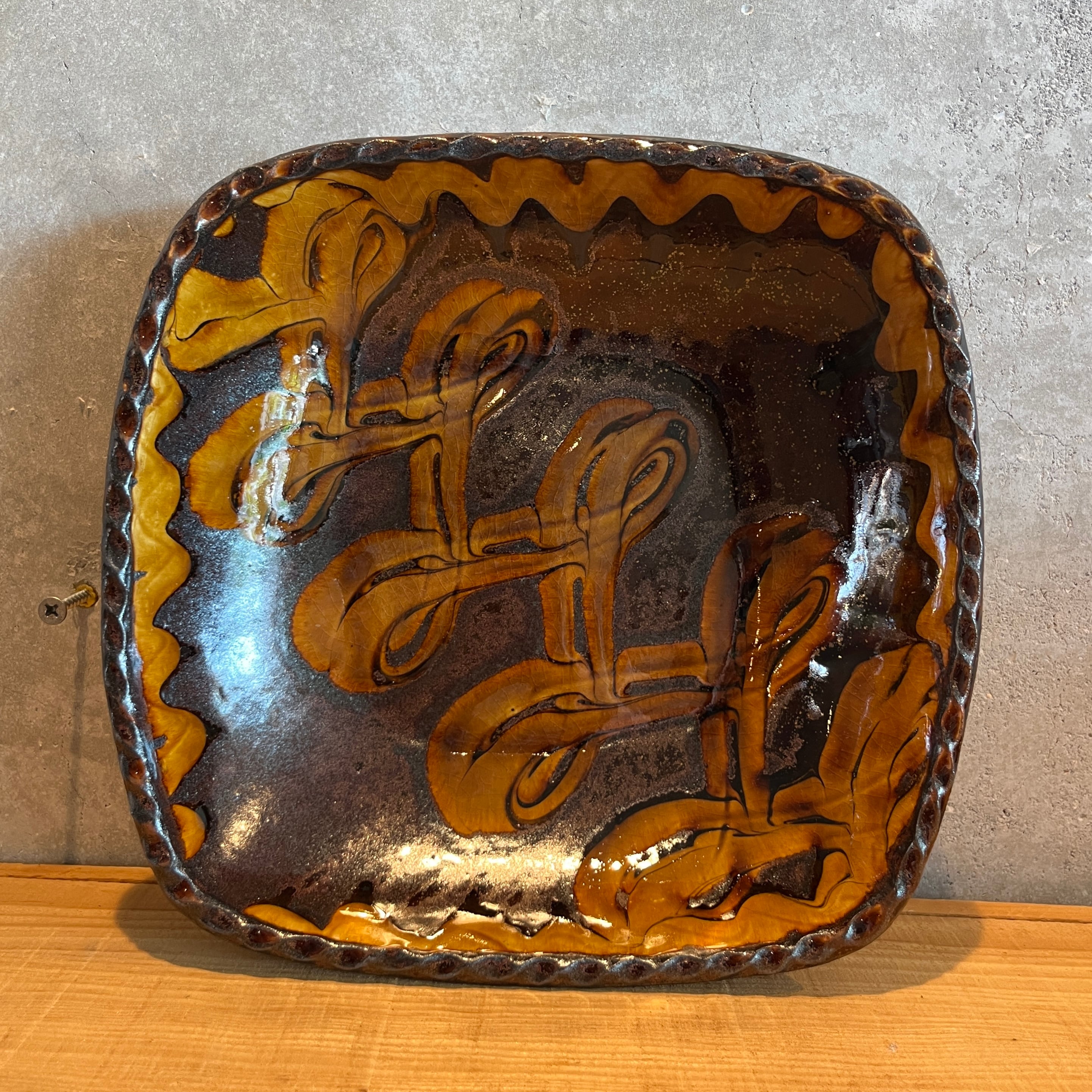 小代焼ふもと窯 スリップウエア 角鉢