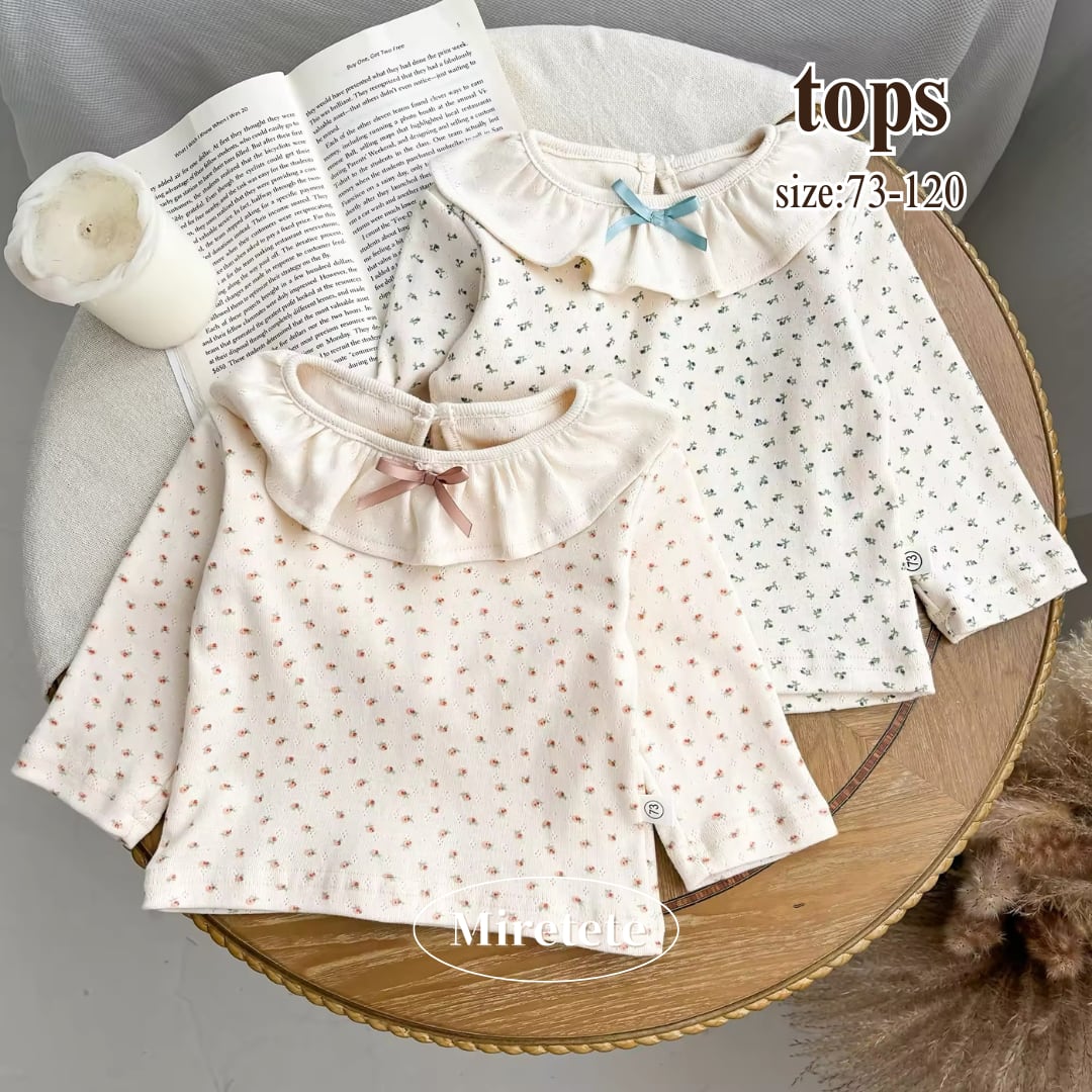 【取寄】リボンフリルカラーがキュートな花柄カットソー