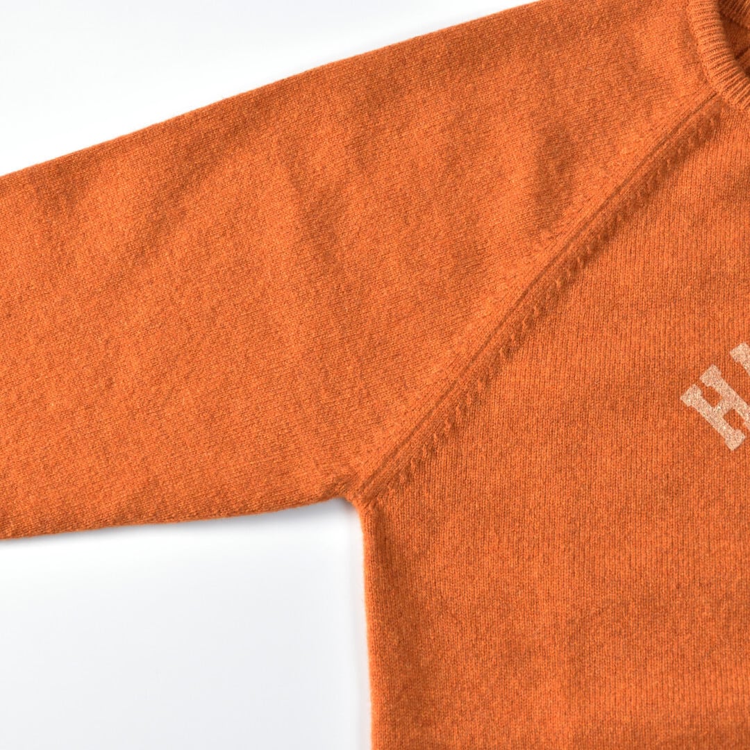 William Lockie ウイリアムロッキー ラムウールラグランプリントセーター "HIHALANDS ISLANDS"・オレンジ【送料無料】