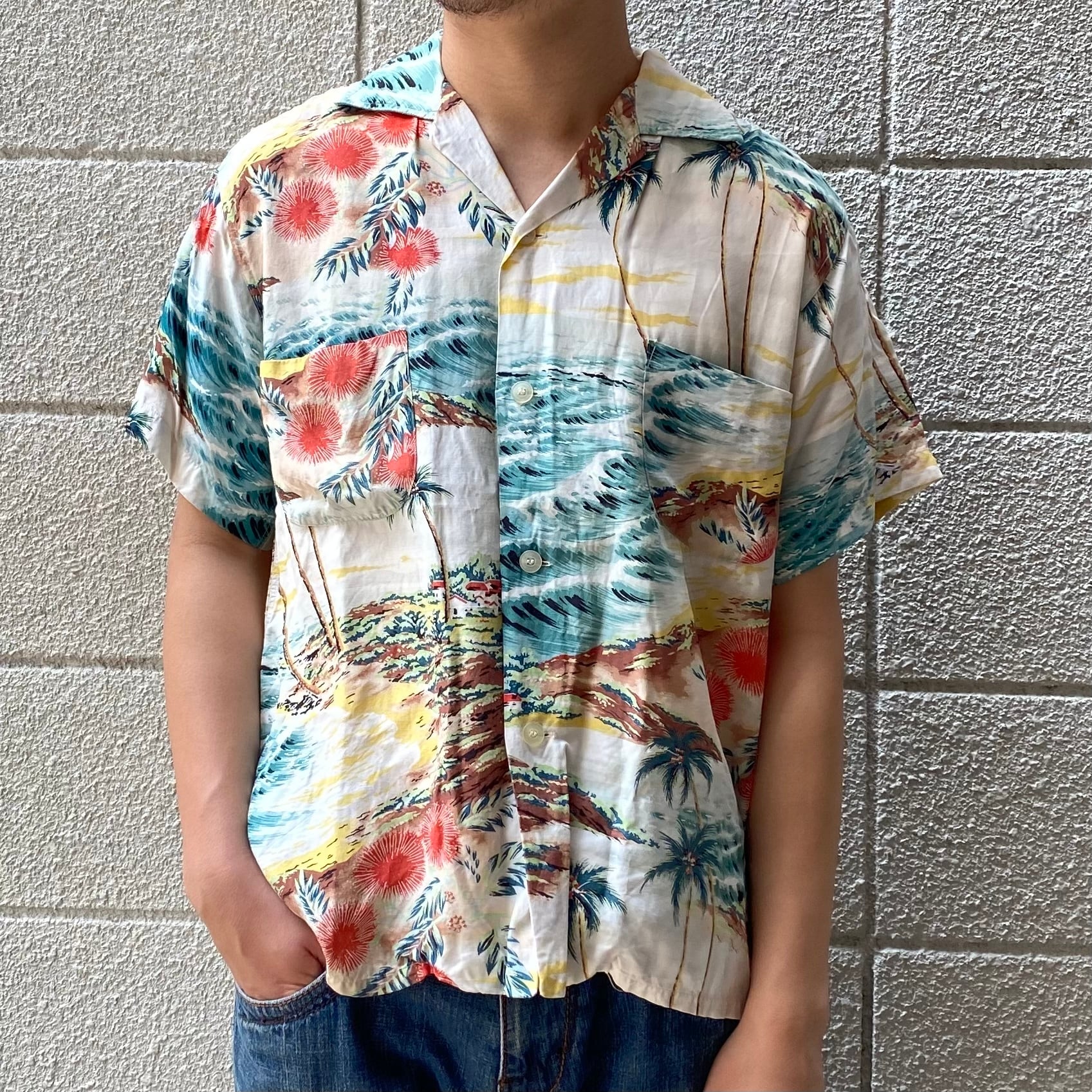 50s 60s Tahiti SHIRT-JAC レーヨンアロハシャツ 15M