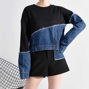 Denim Patchwork Sweatshirt / デニム パッチワーク スウェット シャツ トレーナー