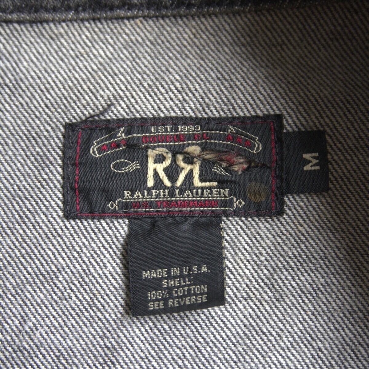 90s/三ツ星タグ】RRL 【先染め ブラック デニムジャケット】M アメリカ