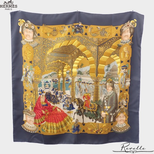 【HERMES】エルメス カレ90 SPLENDEUR DES MAHARAJAS スカーフ シルク グレー レディース【スカーフ】