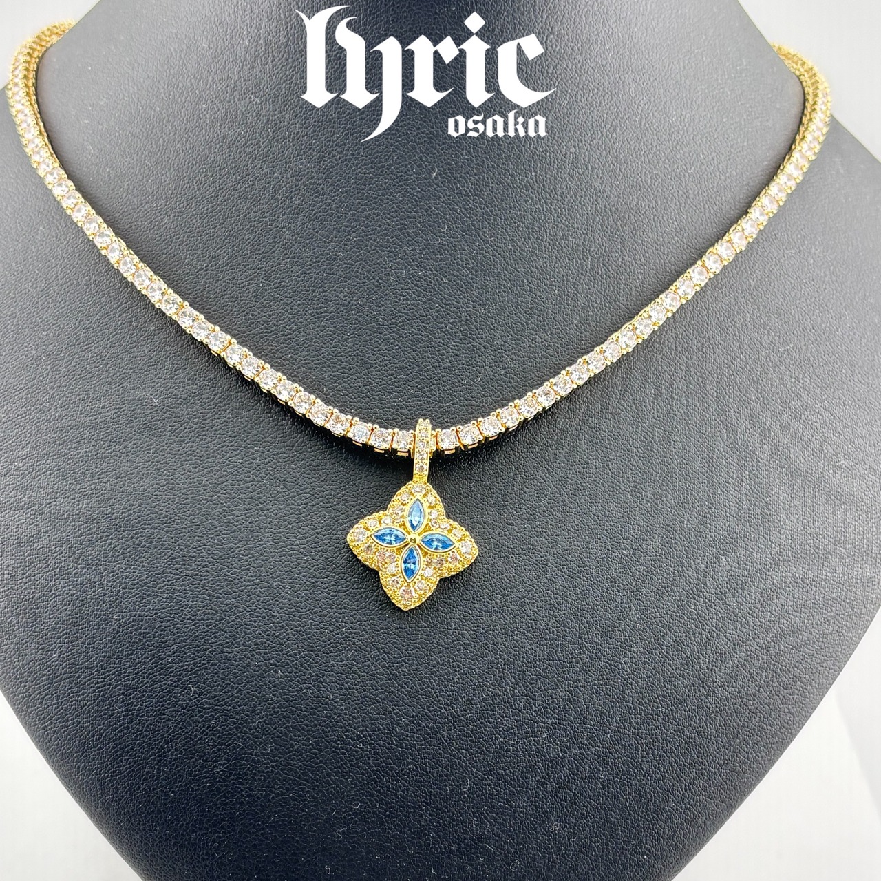 3mm 40〜60cm Clover motif pendant luxury tennis necklace gold clear/blue